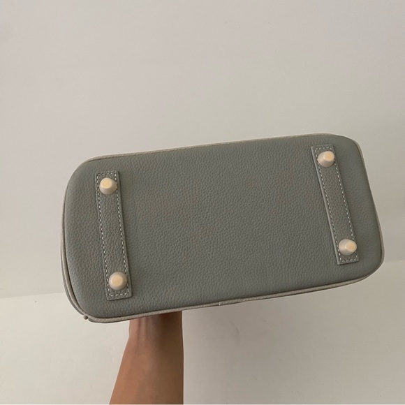 Gray Colorblock Structured 25 BK Leather Bag Lock & Key Satchel Crossbody S2/C6 - Picture 8 of 16